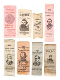 [CIVIL WAR]. A group of GAR ribbons, most for 120th Ohio Volunteer Infantry Reunions.