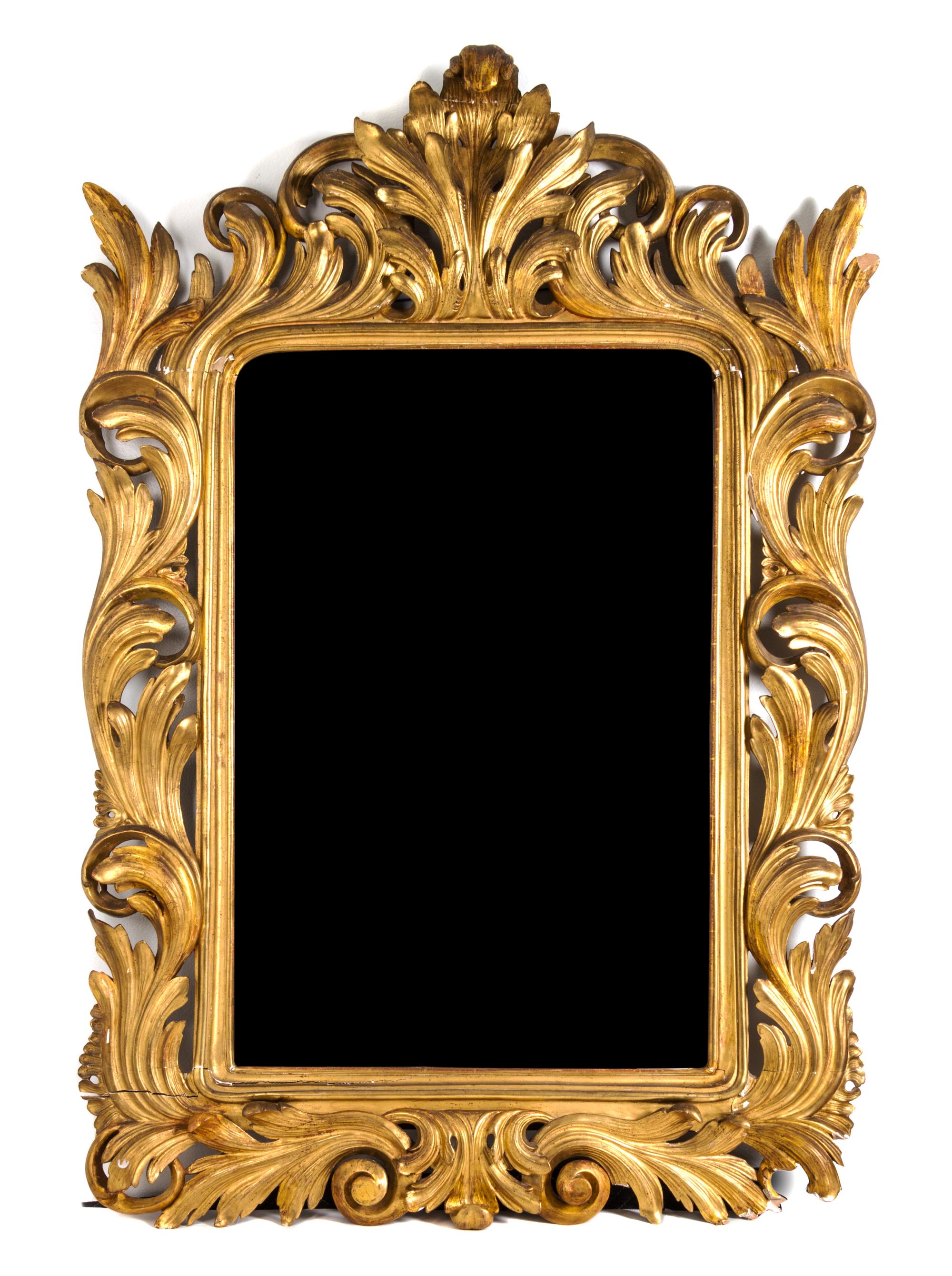An Italian Rococo Style Giltwood Mirror Height 63 x width 44 inches. — 19TH CENTURY