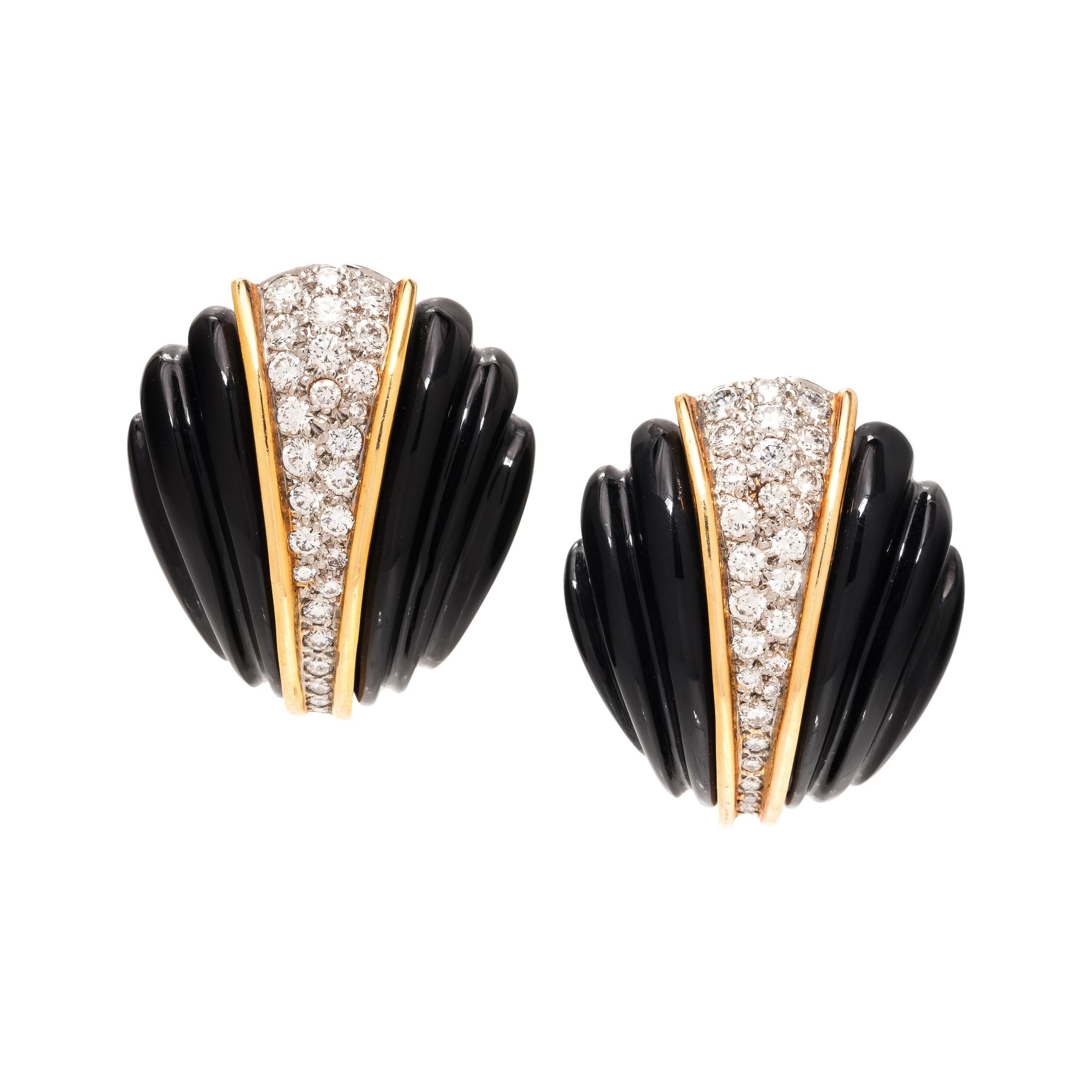ONYX AND DIAMOND EARCLIPS