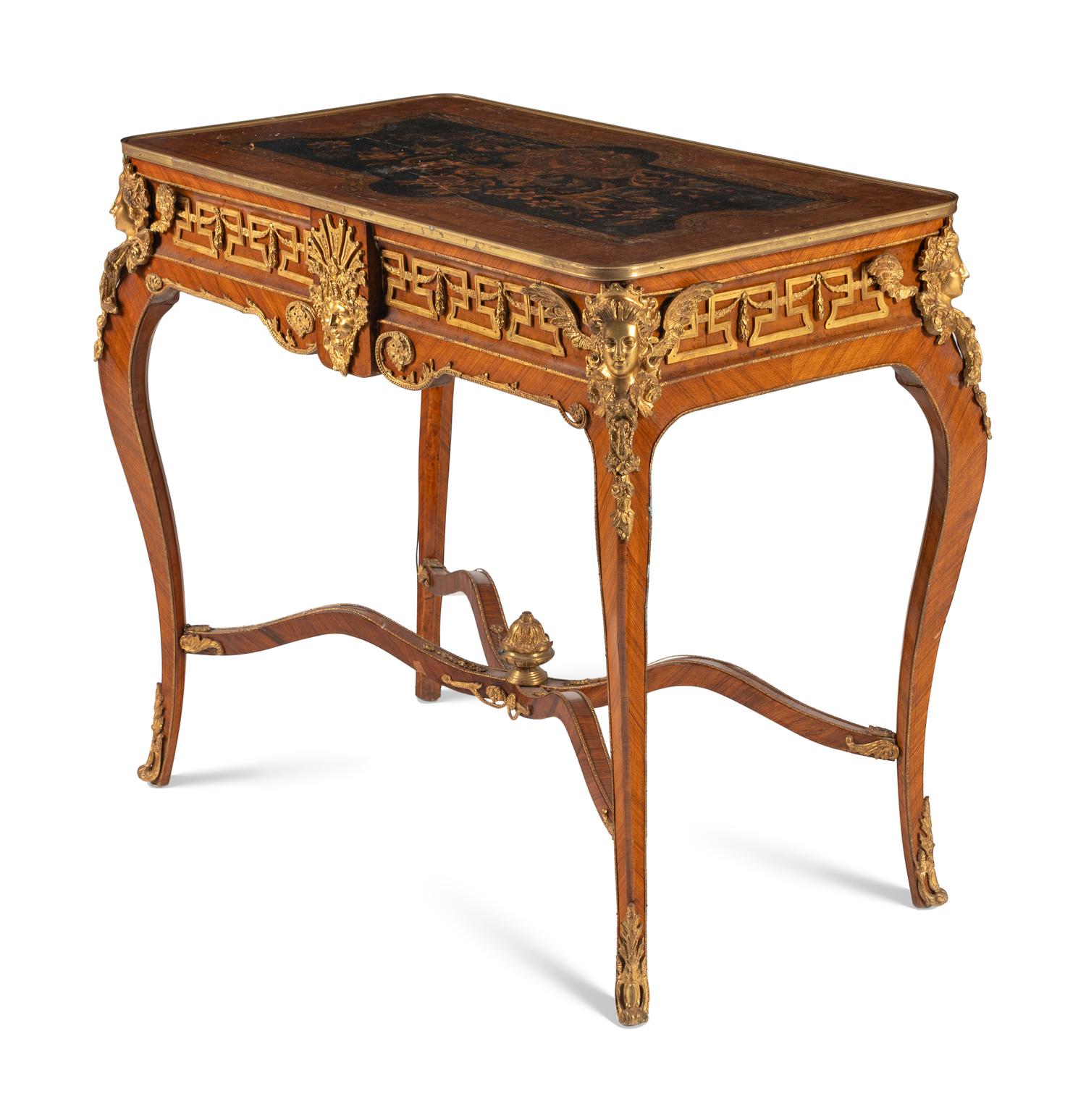 A Régence Style Gilt Bronze Mounted Kingwood and Floral Marquetry Table