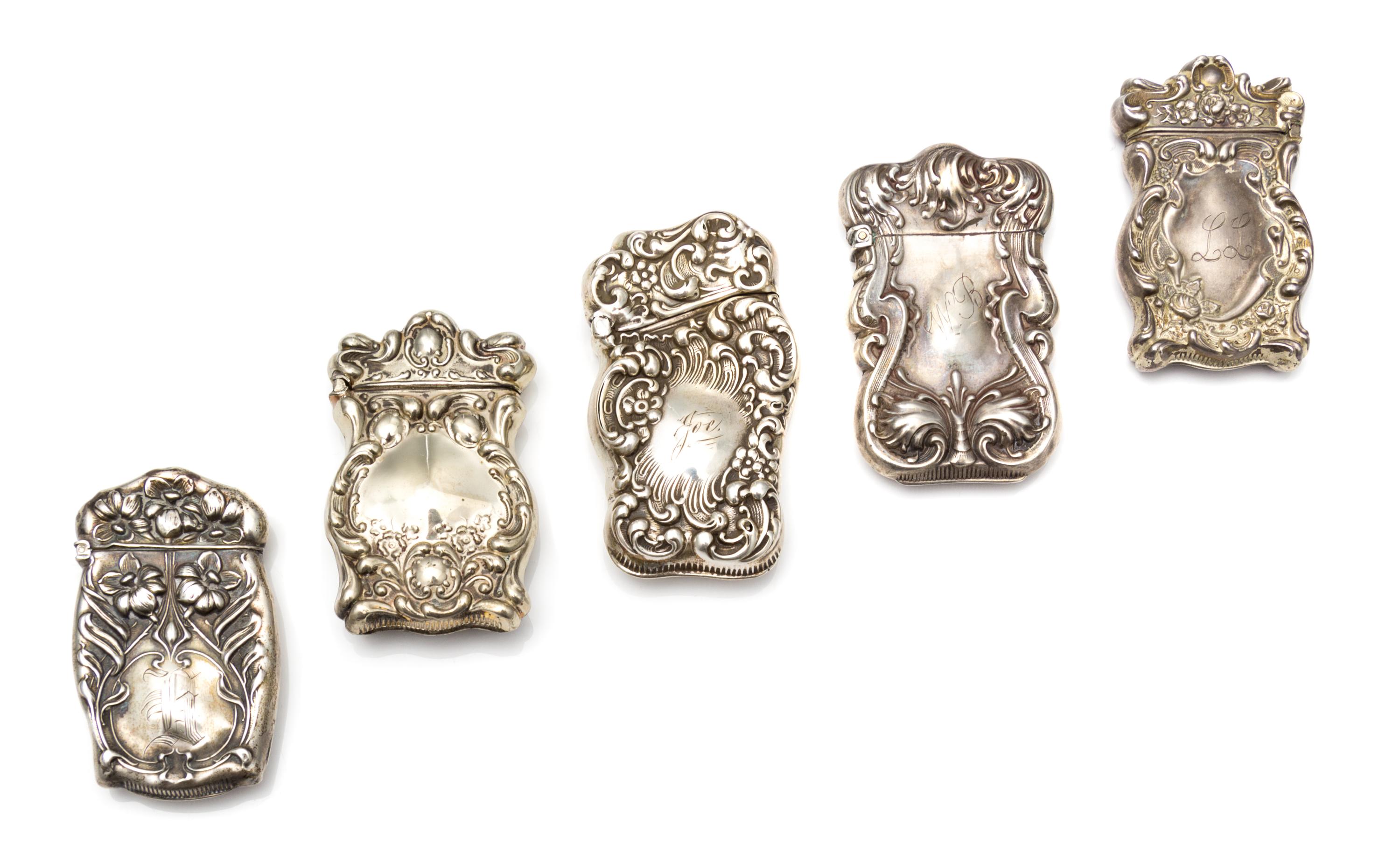 A Collection of Five American Silver Vesta Cases, Various Makers, comprising an example by Unger Brothers, Newark, NJ and four without