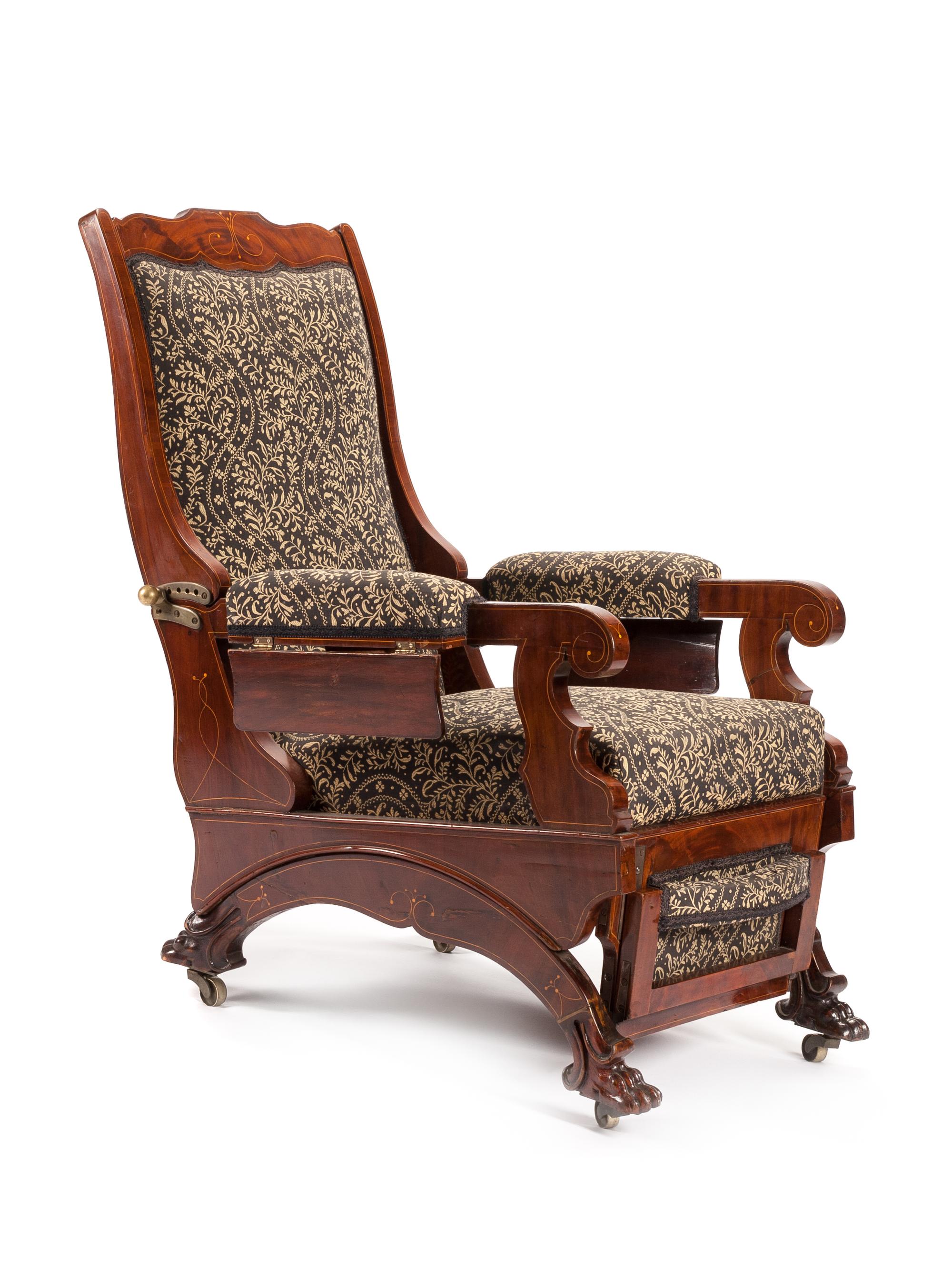 A Northern European Mahogany Metamorphic Armchair Height 45 x width 27 x depth 30 inches.