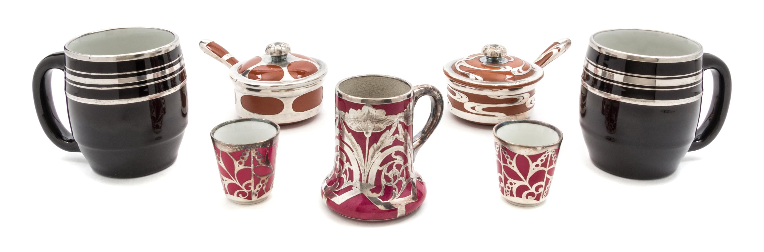 A Group of Seven Silver Overlay Table Articles Height of tallest 4 inches.