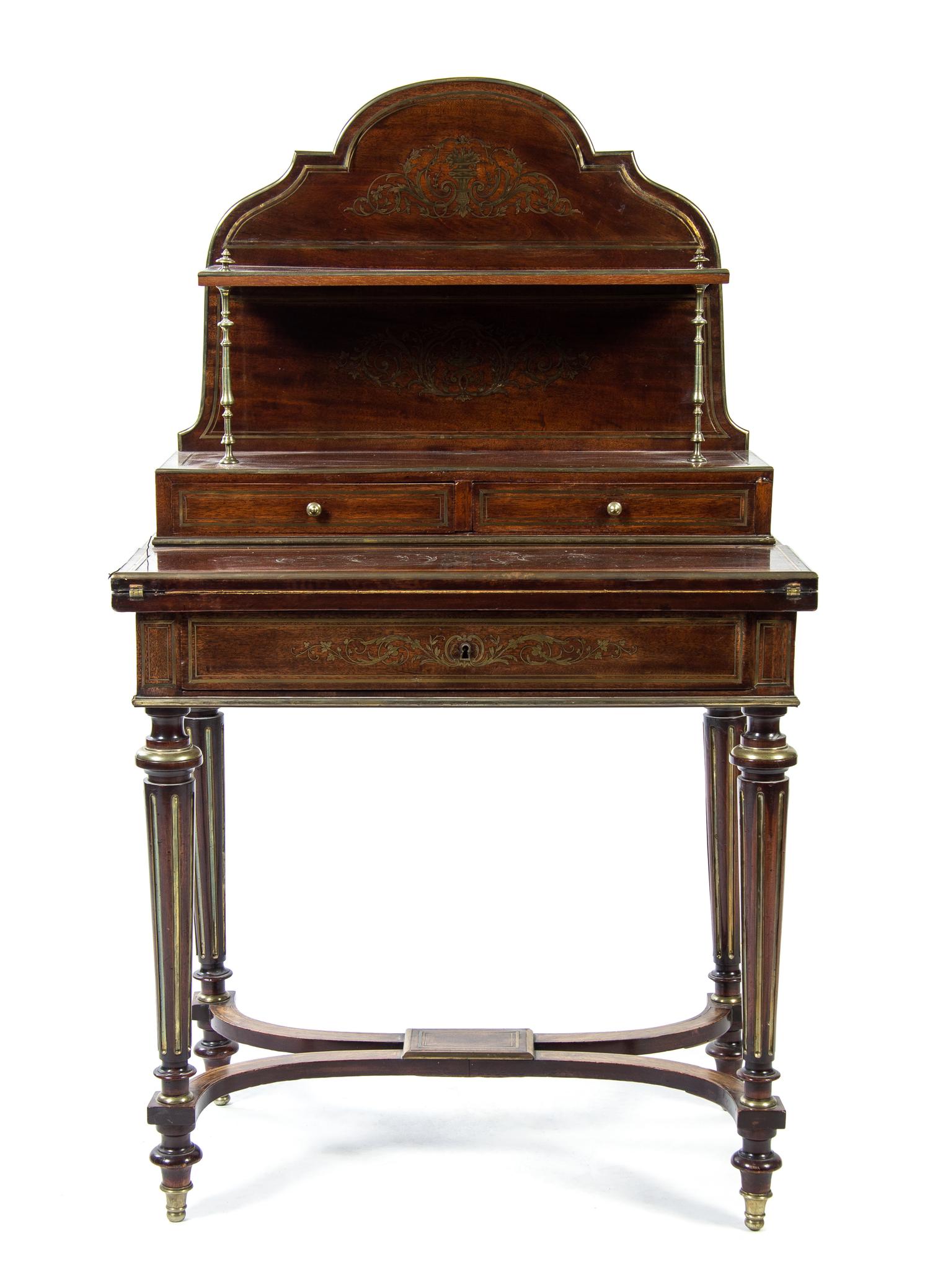 A Russian Empire Style Brass Mounted Mahogany Bureau de Dame, LATE 19TH CENTURY, Height: 50 1/2 inches. — LATE 19TH CENTURY,