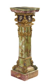 A Continental Gilt Bronze and Champleve Mounted Onyx Pedestal Height 47 inches. — LATE 19TH/EARLY 20TH CENTURY