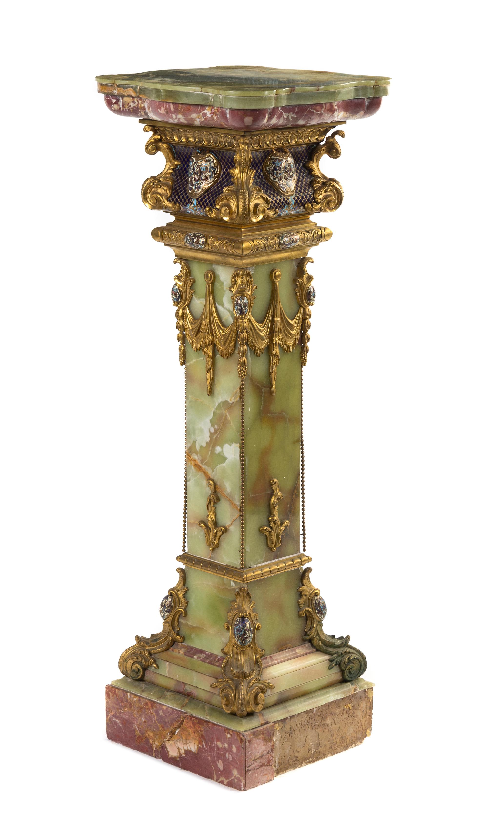 A Continental Gilt Bronze and Champleve Mounted Onyx Pedestal Height 47 inches. — LATE 19TH/EARLY 20TH CENTURY