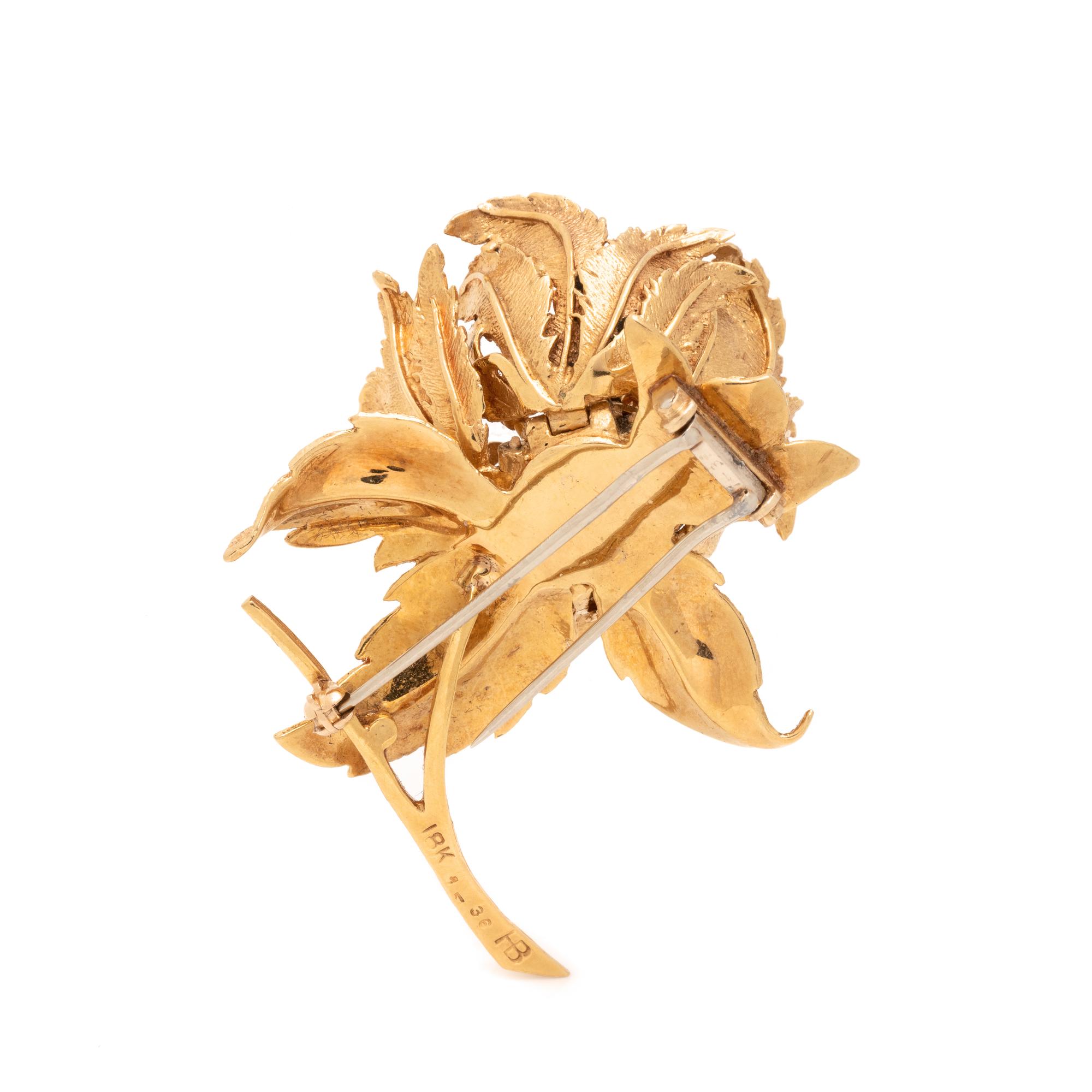 HAMMERMAN BROTHERS, YELLOW GOLD AND DIAMOND FLOWER BROOCH