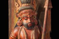 An Indian carved and painted wood figure 印度繪木神像