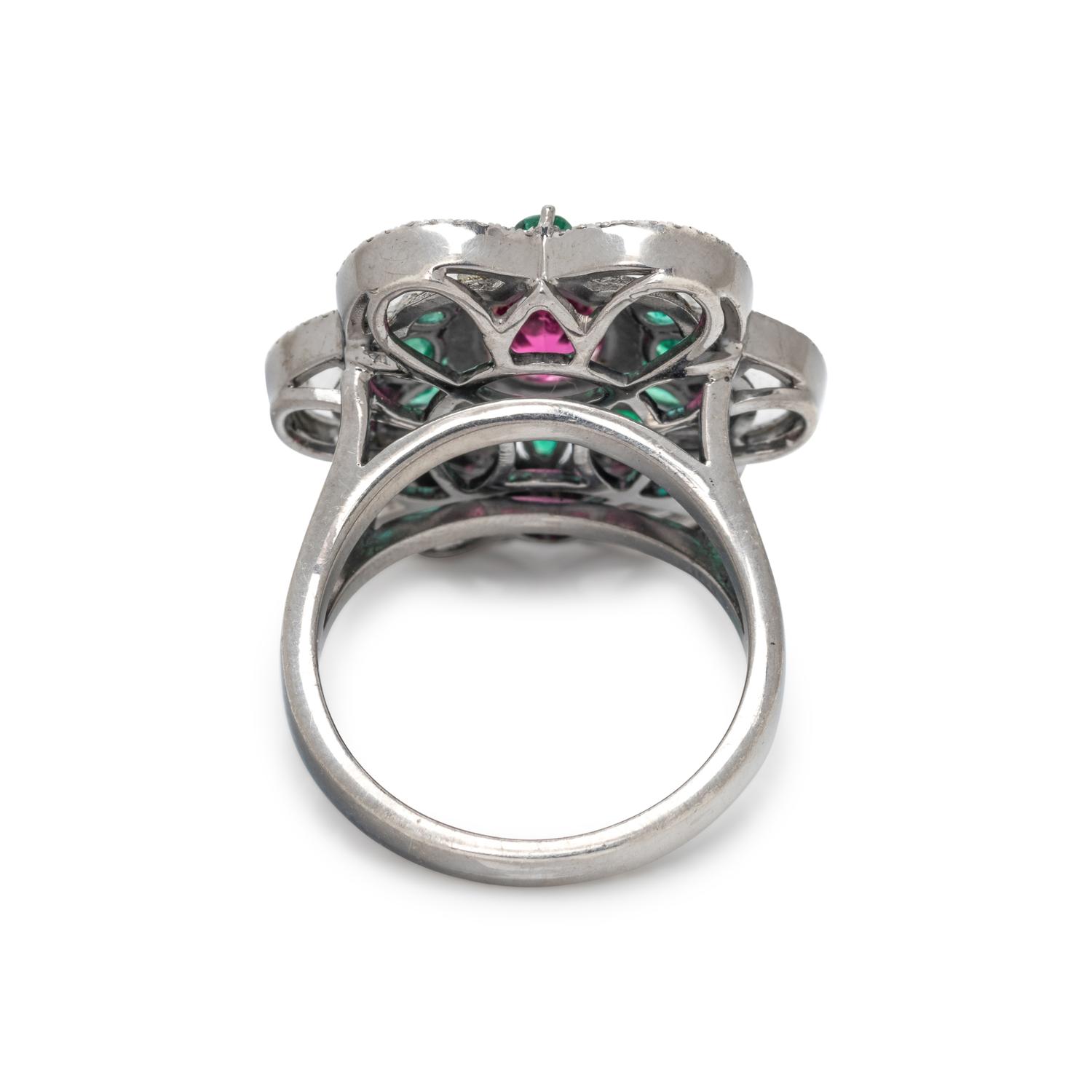PINK TOURMALINE, EMERALD AND DIAMOND RING