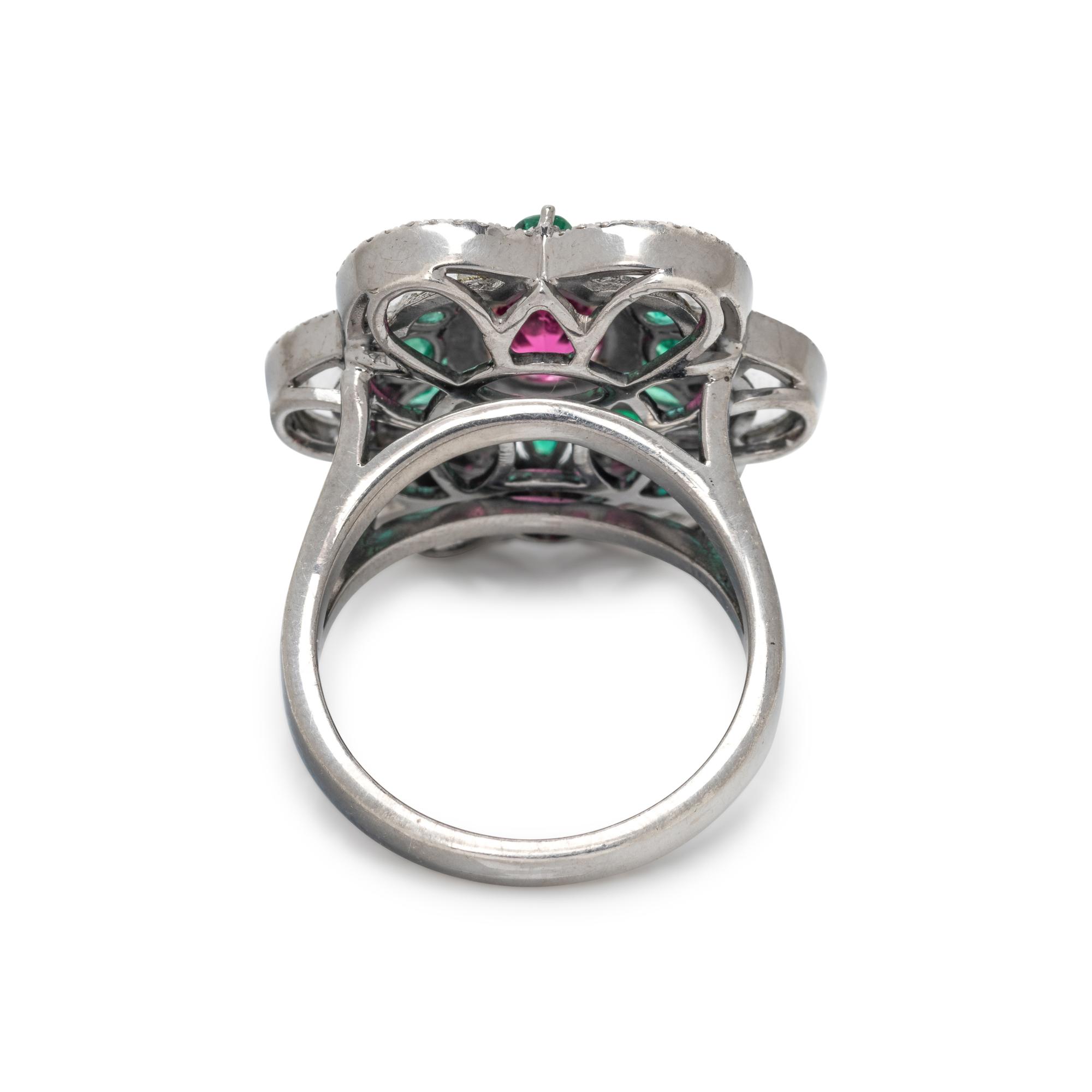 PINK TOURMALINE, EMERALD AND DIAMOND RING