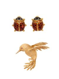 A Collection of 14 Karat Yellow Gold Animal Brooches,