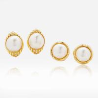 Two Pairs of 14K Yellow Gold and Pearl Earrings