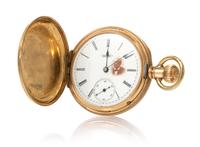 A 14 Karat Gold and Diamond Hunter Case Portrait Pocket Watch, Elgin,