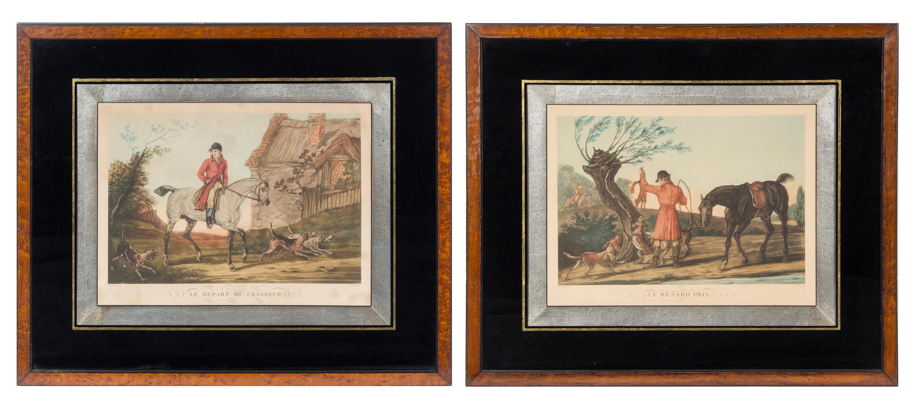 Two French Hunting Prints Height 12 x width 16 inches