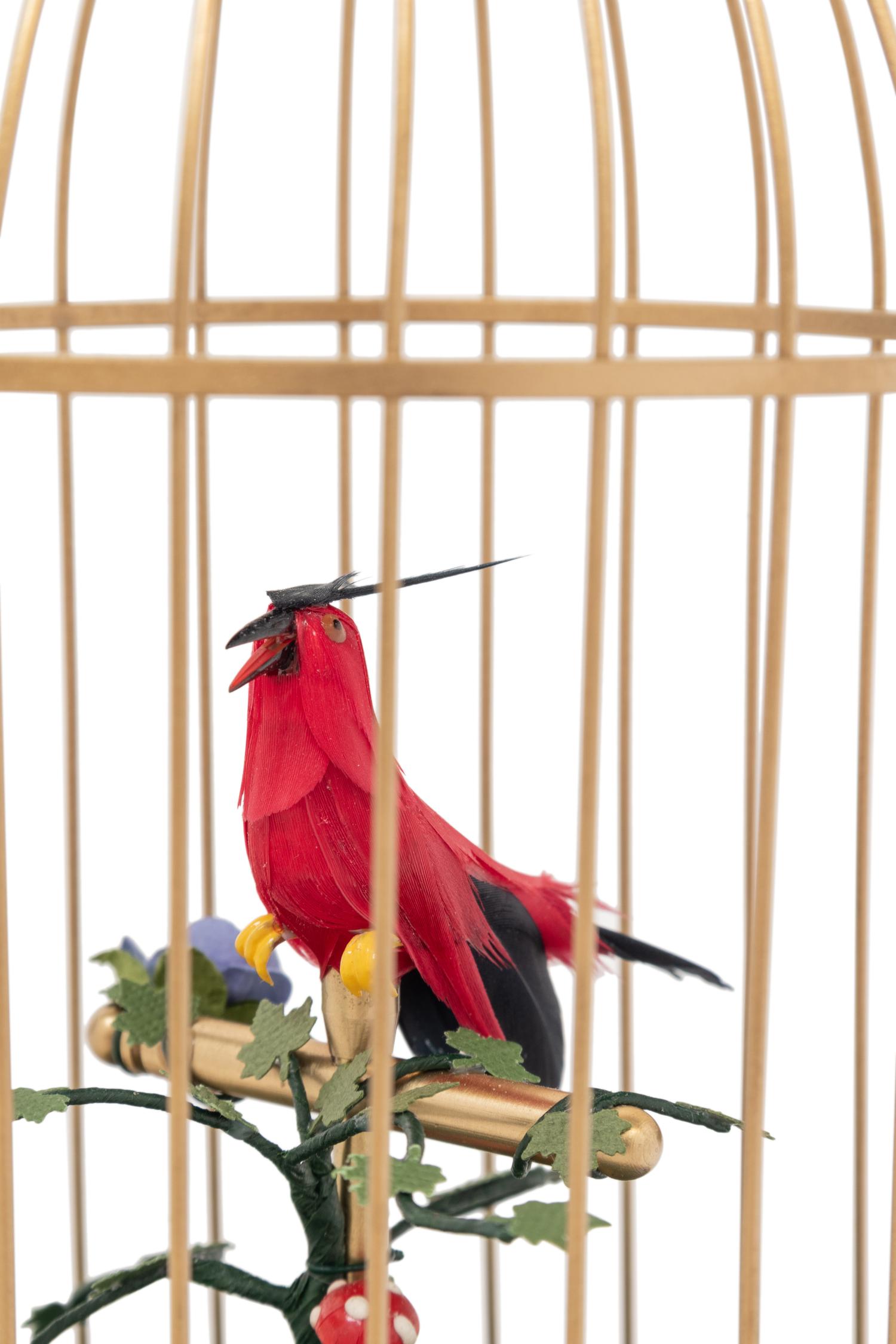 A German Gilt Metal Singing Automaton Bird Cage by Uhren Hauser