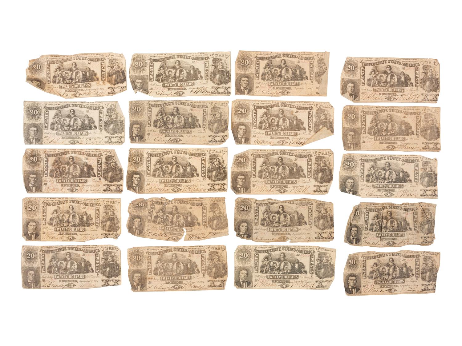 [CONFEDERATE] -- [CURRENCY]. A large group of Confederate notes.