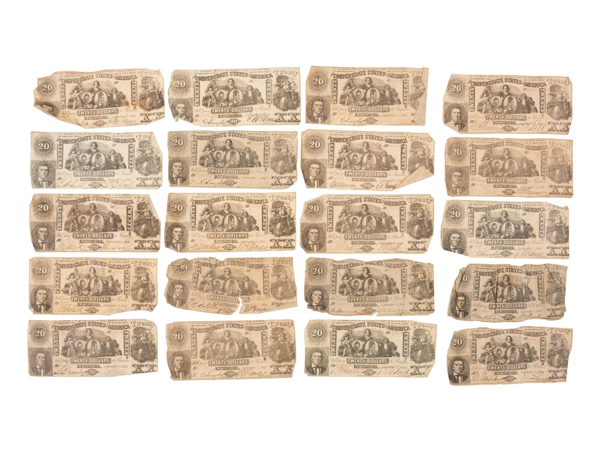 [CONFEDERATE] -- [CURRENCY]. A large group of Confederate notes.