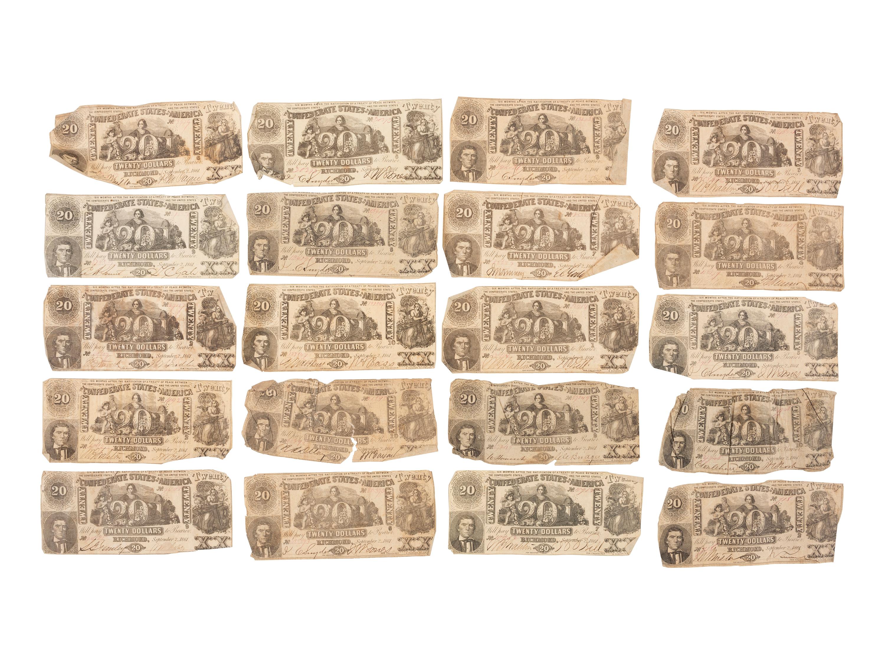 [CONFEDERATE] -- [CURRENCY]. A large group of Confederate notes.