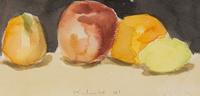 Fruit with Black Background and Green Pear and Red Apple (Two Works), 1961