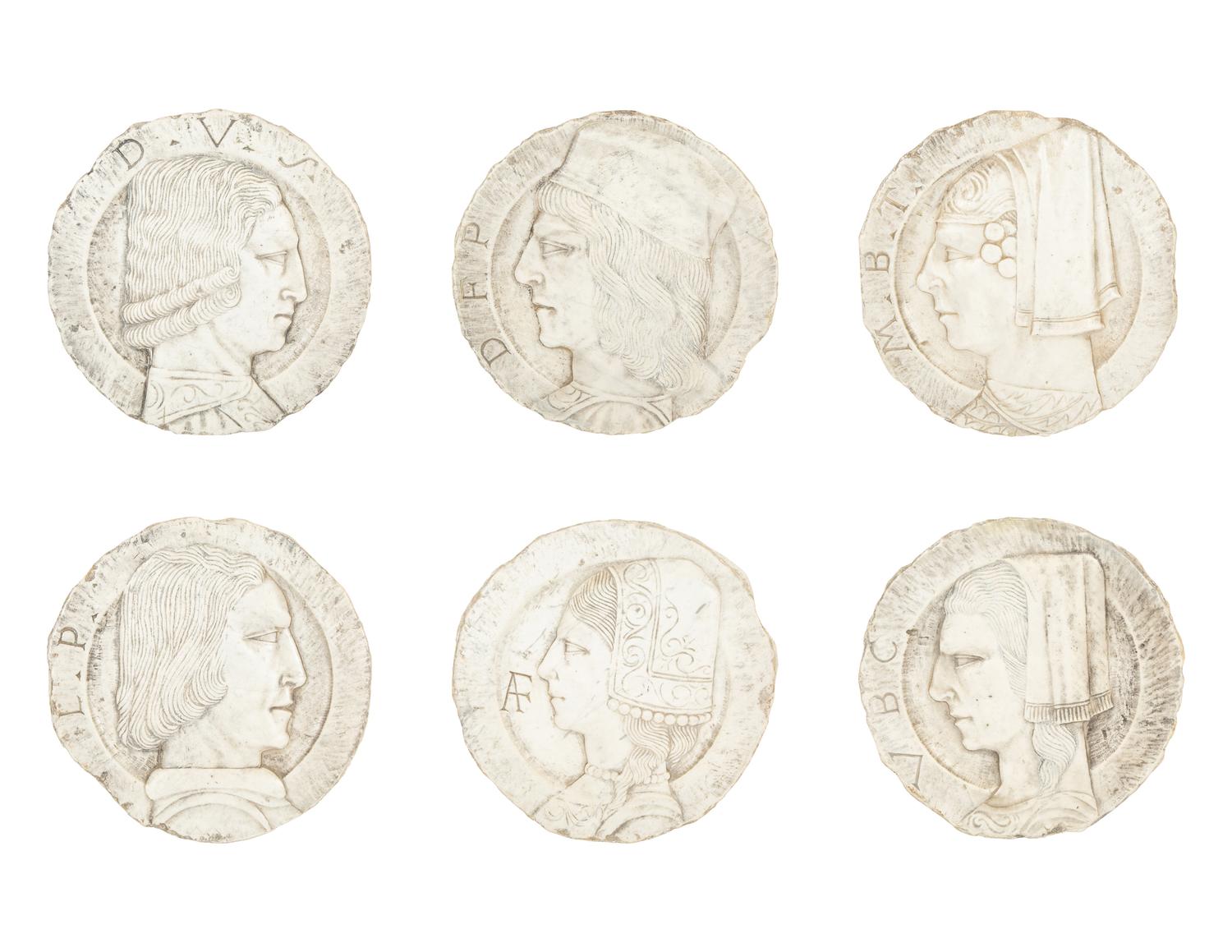 A Collection of Six Italian Marble Bas Relief Profile Portrait Plaques