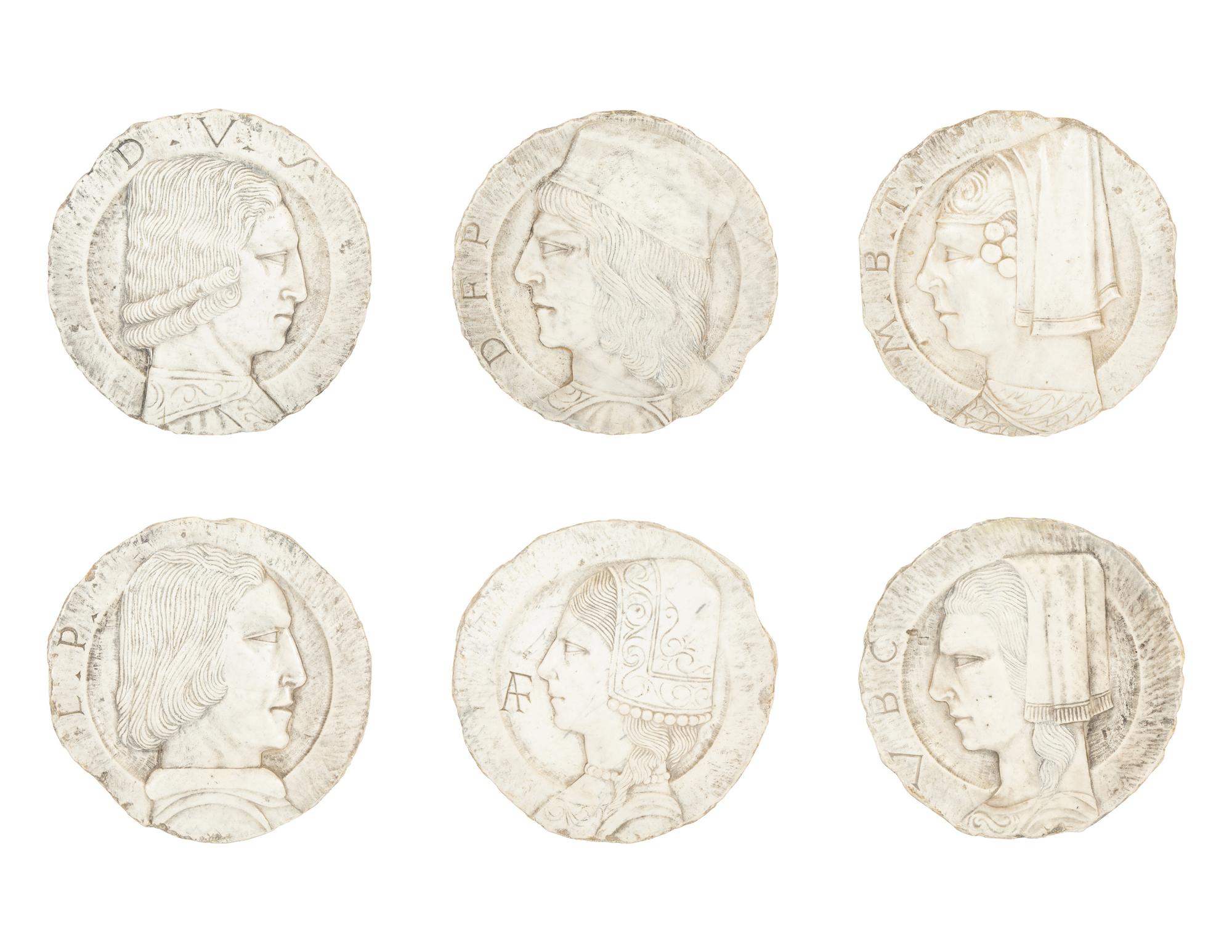 A Collection of Six Italian Marble Bas Relief Profile Portrait Plaques