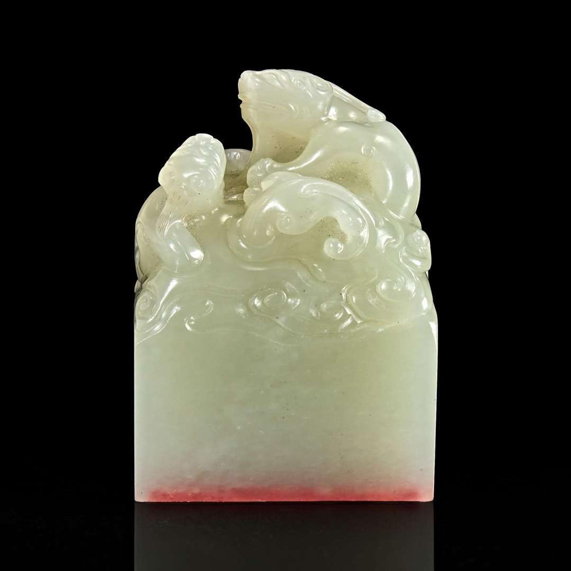 An important Imperial pale celadon-white jade "Taishang Huangdi zhi bao" seal ????“??????“?? Circa ? 1795