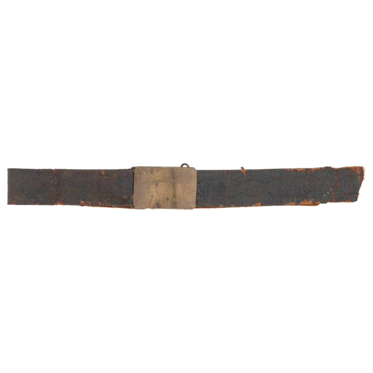 Embossed Leather Belt with Sheet Brass Buckle