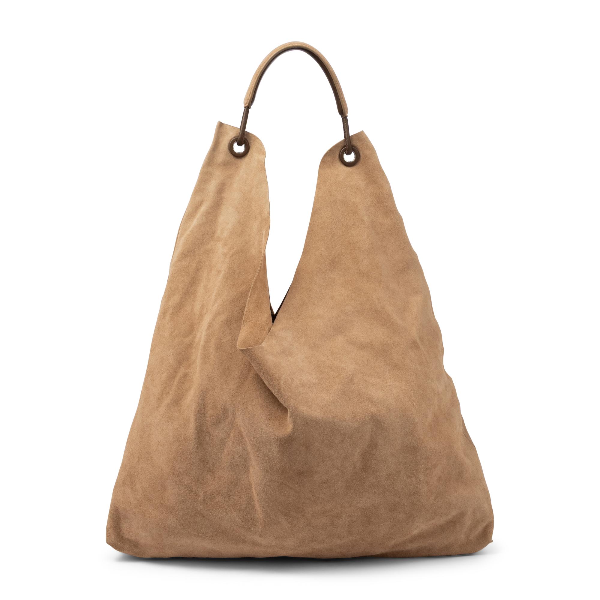 THE ROW, BEIGE SUEDE BINDLE THREE HOBO BAG