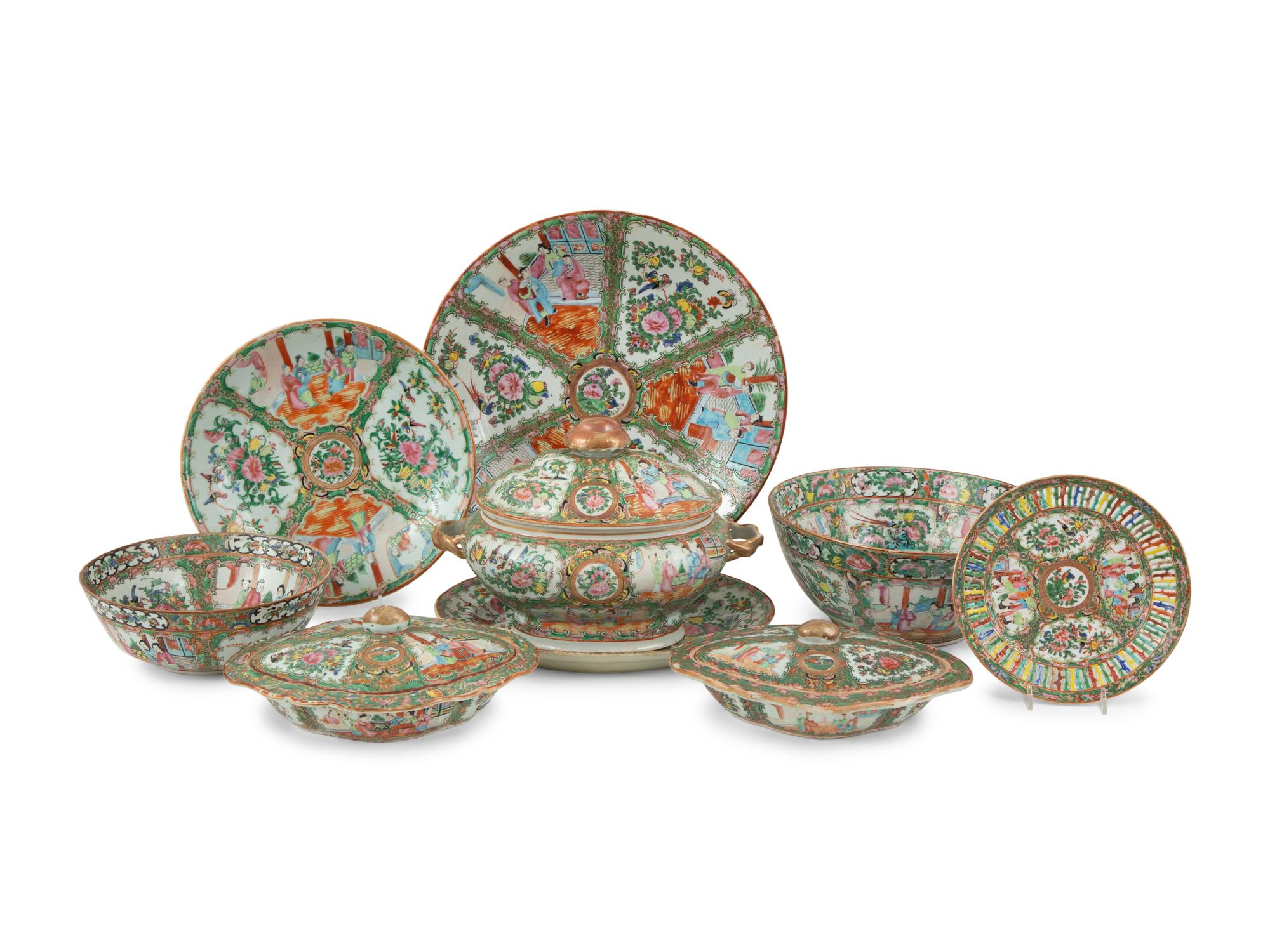 A Group of Chinese Export Rose Medallion Porcelain