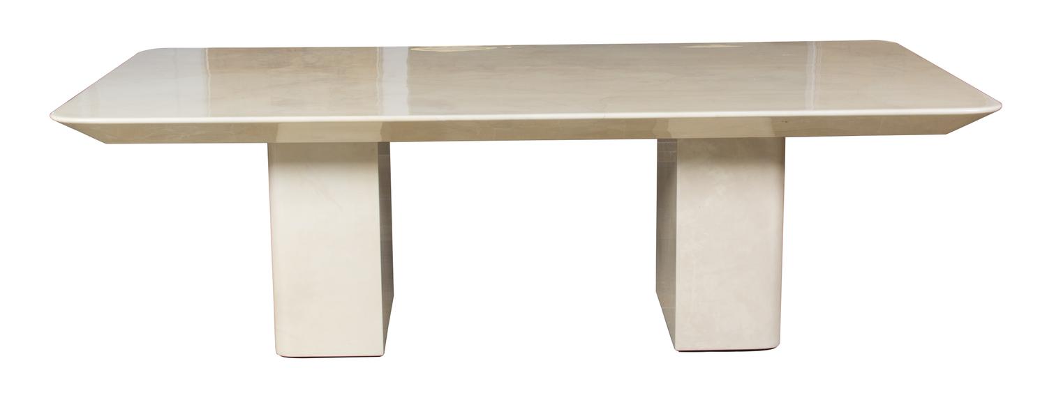 A Karl Springer Lacquered Goat Skin Dining Table Height 29 3/4 x width 95 1/2 x depth 48 inches. — LATE 20TH CENTURY