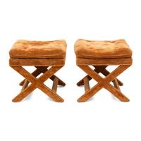 A Pair of X-Form Upholstered Stools