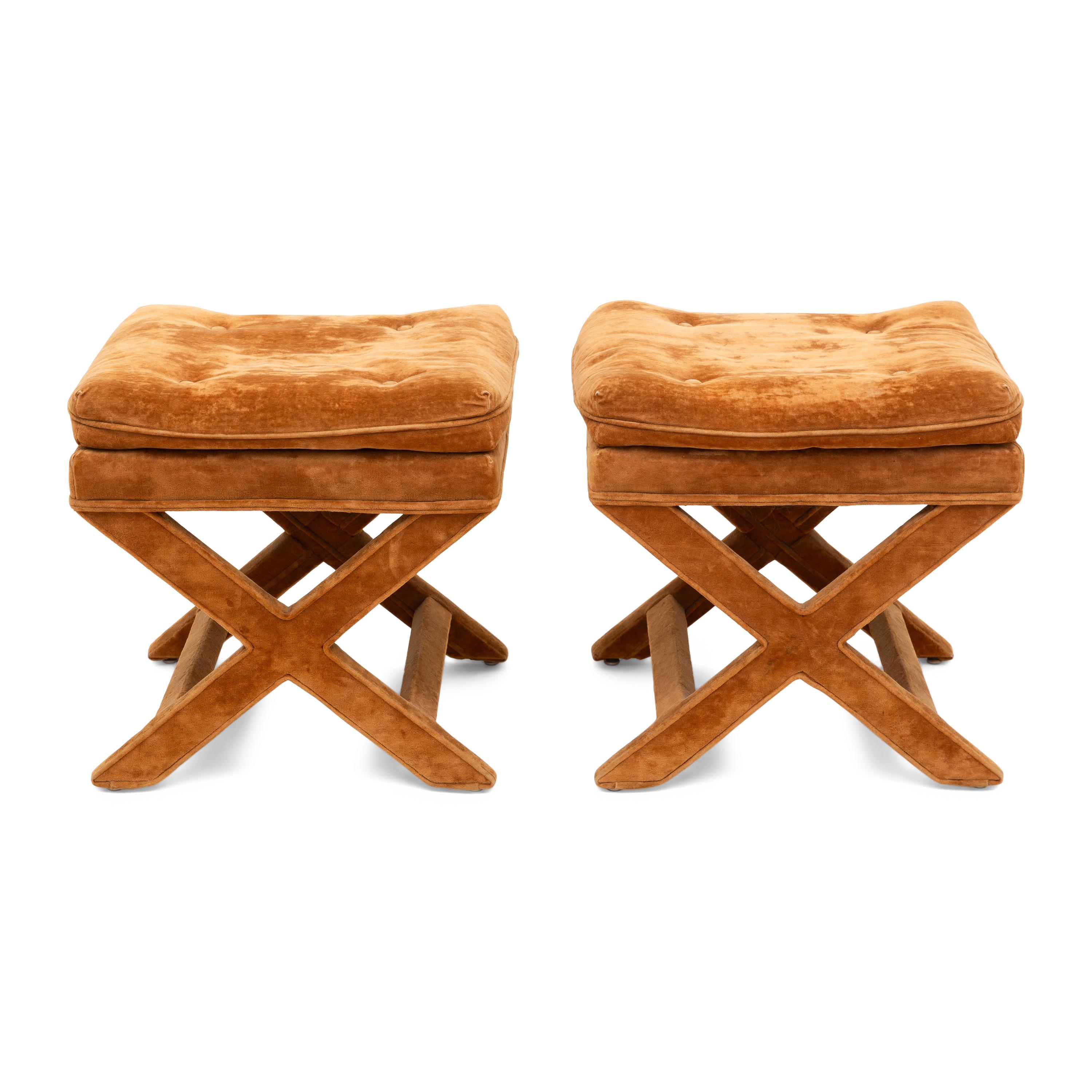 A Pair of X-Form Upholstered Stools