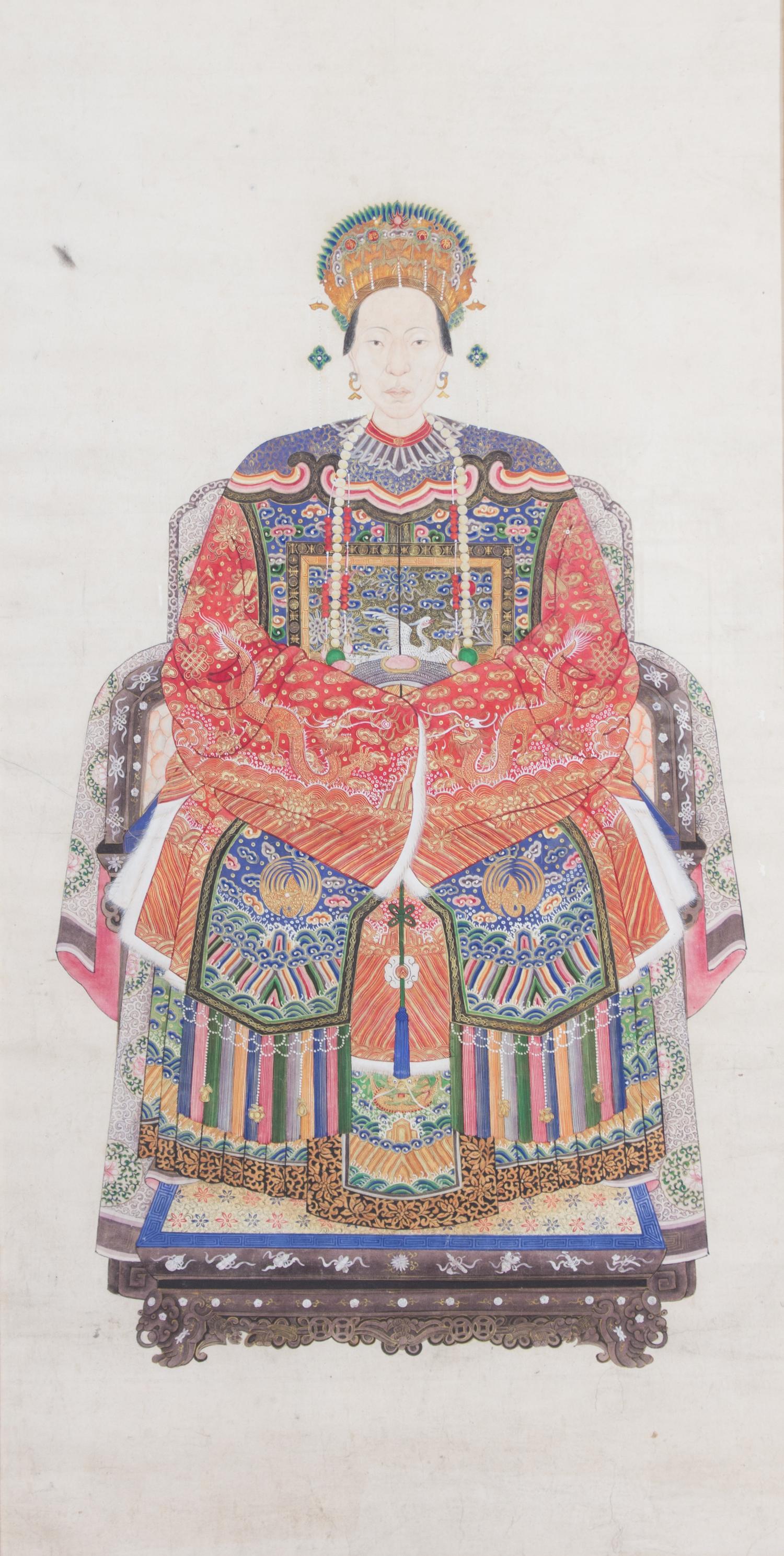 A Chinese Ink and Color on Paper Ancestor Portrait of a Lady Height 56 x width 28 inches. — 19TH CENTURY