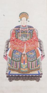 A Chinese Ink and Color on Paper Ancestor Portrait of a Lady Height 56 x width 28 inches. — 19TH CENTURY