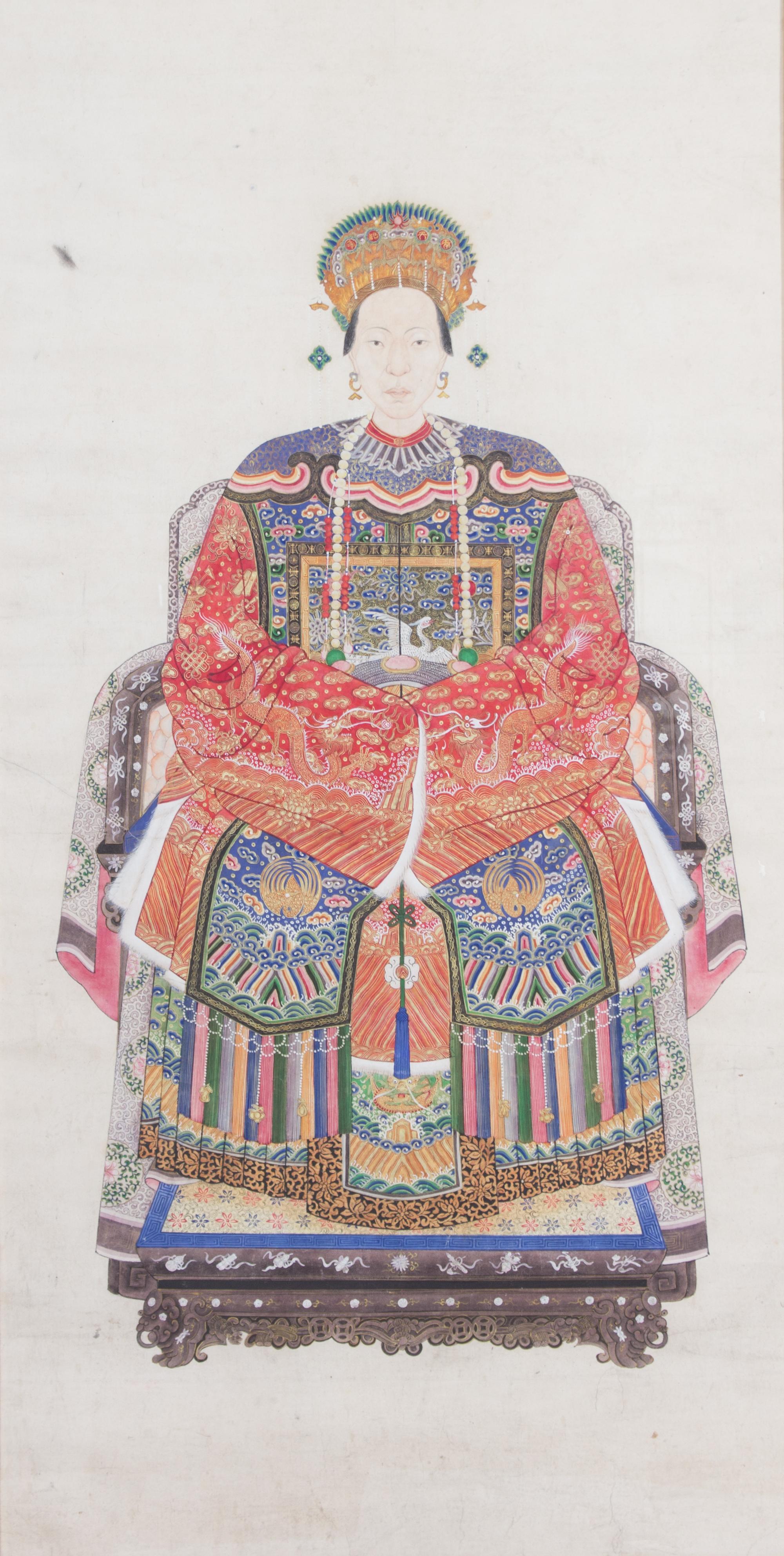 A Chinese Ink and Color on Paper Ancestor Portrait of a Lady Height 56 x width 28 inches. — 19TH CENTURY