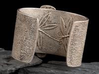 Tufa Cast Sterling Silver, Turquoise, and Coral Figural Cuff Bracelet