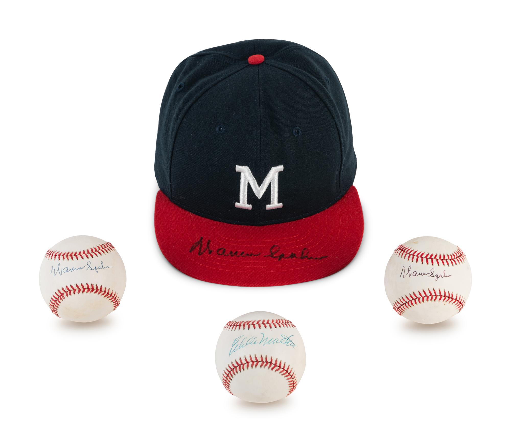 A Group of Four Milwaukee Braves Hall of Fame Signed Autograph Items Including Eddie Mathews and Warren Spahn (BAS Beckett Authentication Services Certified),