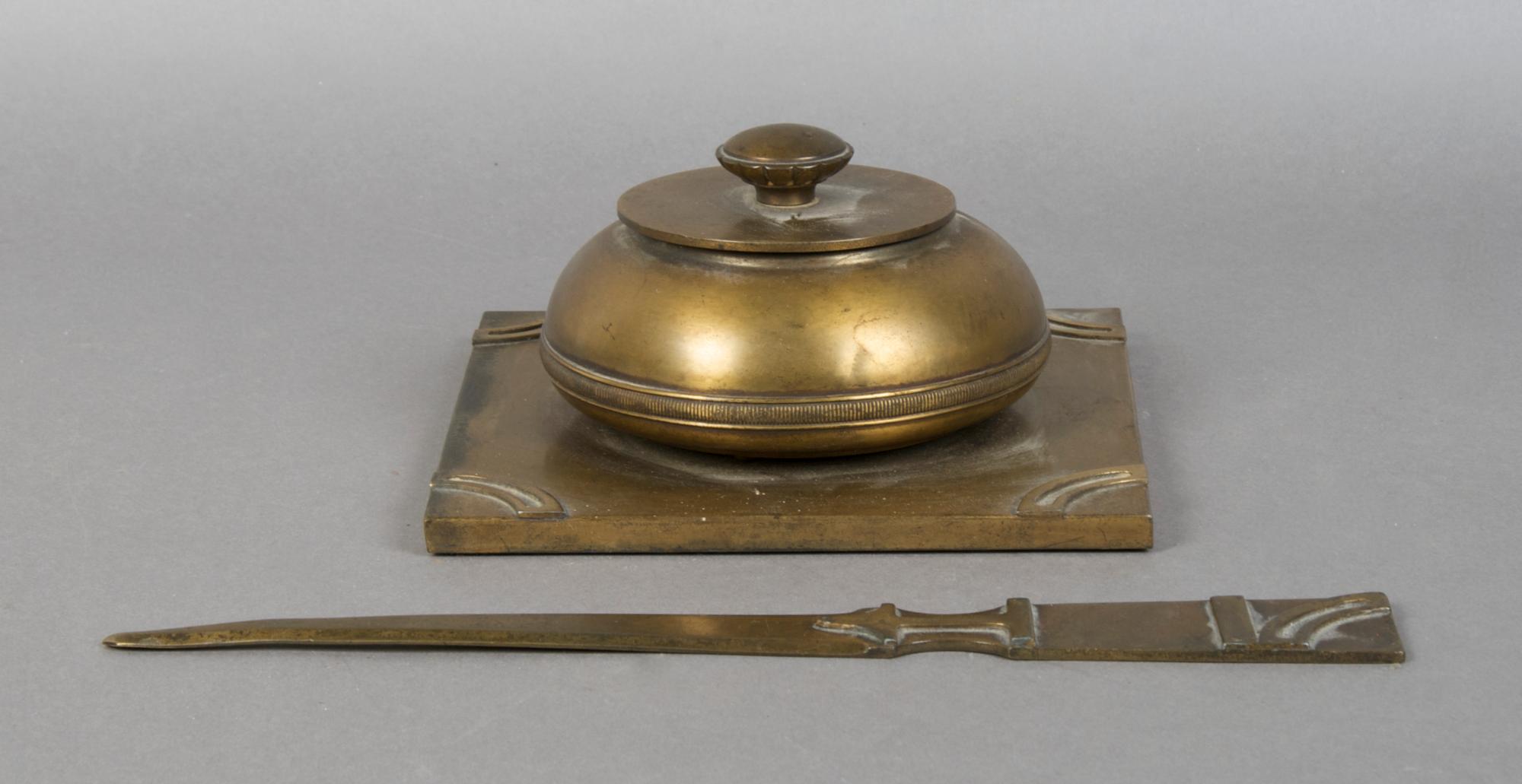 A Bronze Desk Set, Bradley and Hubbard Width of first 6 1/4 inches.