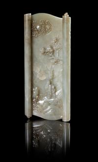 A Celadon Jade Wrist Rest Length 6 3/4 x width 2 3/4 inches.