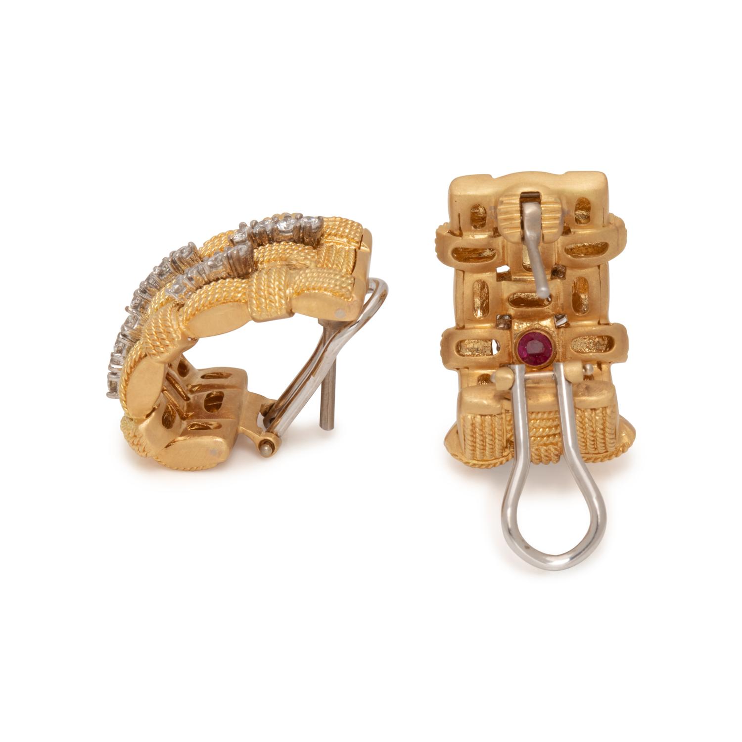 ROBERTO COIN, YELLOW GOLD AND DIAMOND 'APPASSIONATA' EARCLIPS