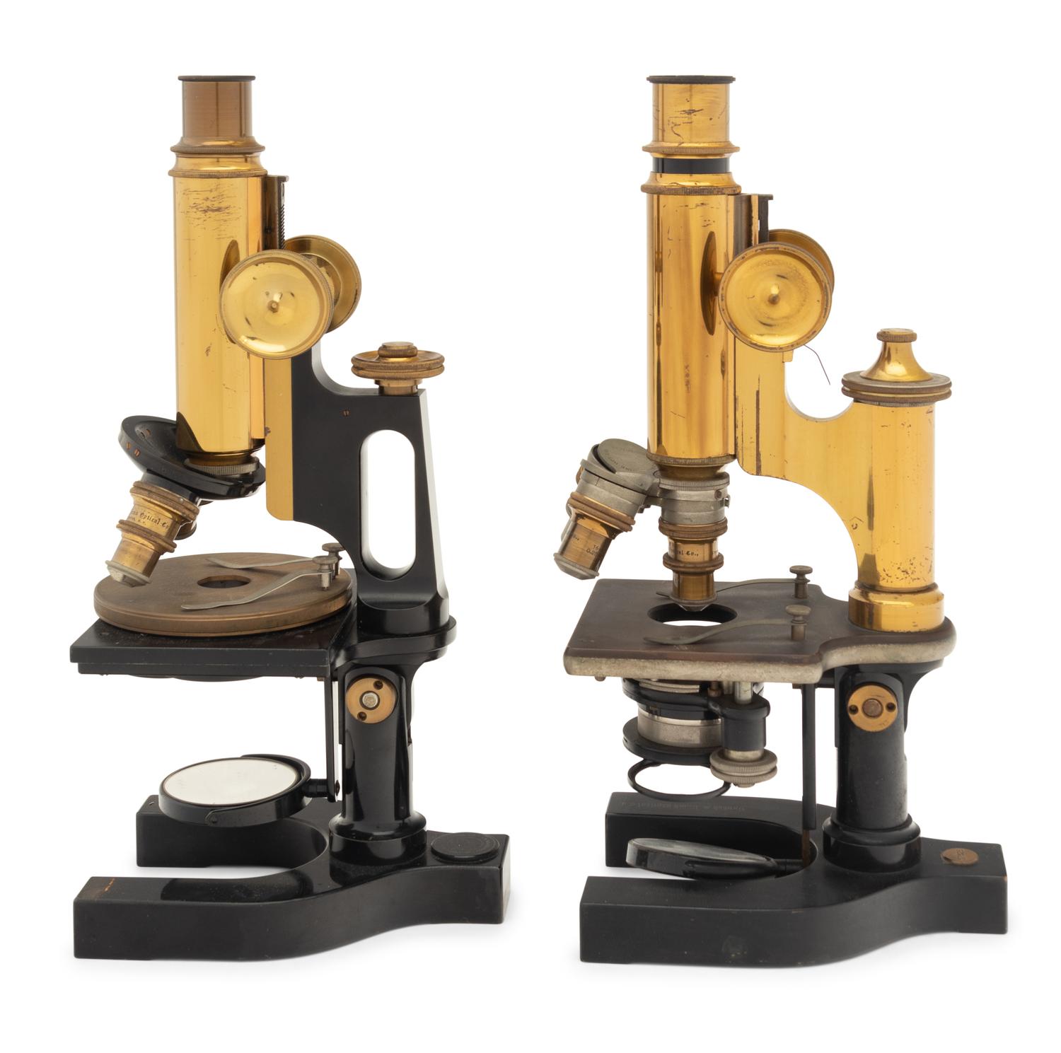 Two Bausch & Lomb Brass and Black Lacquered Microscopes