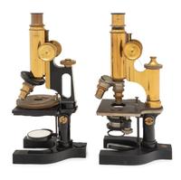 Two Bausch & Lomb Brass and Black Lacquered Microscopes
