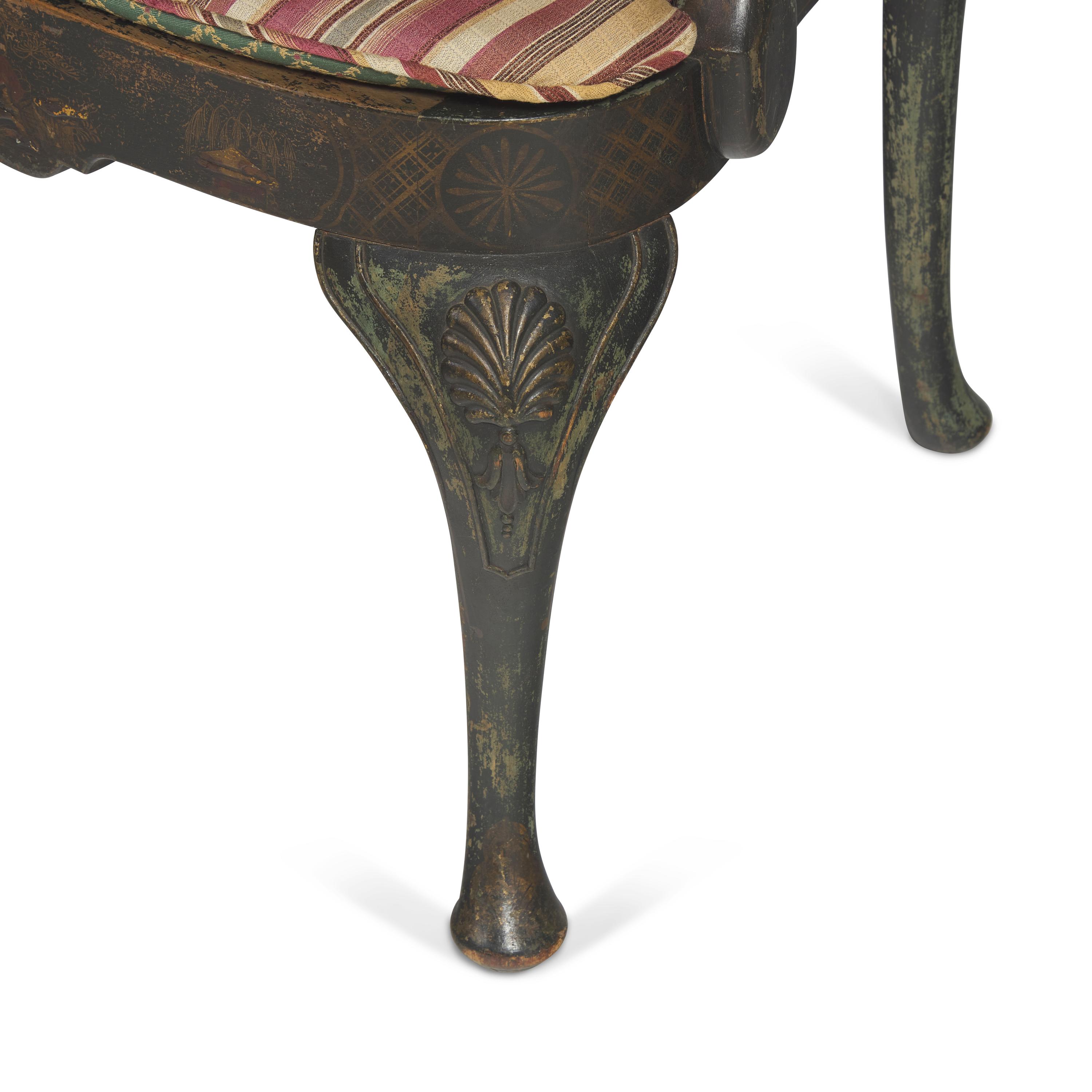 A Pair of George II Style Japanned and Caned Armchairs