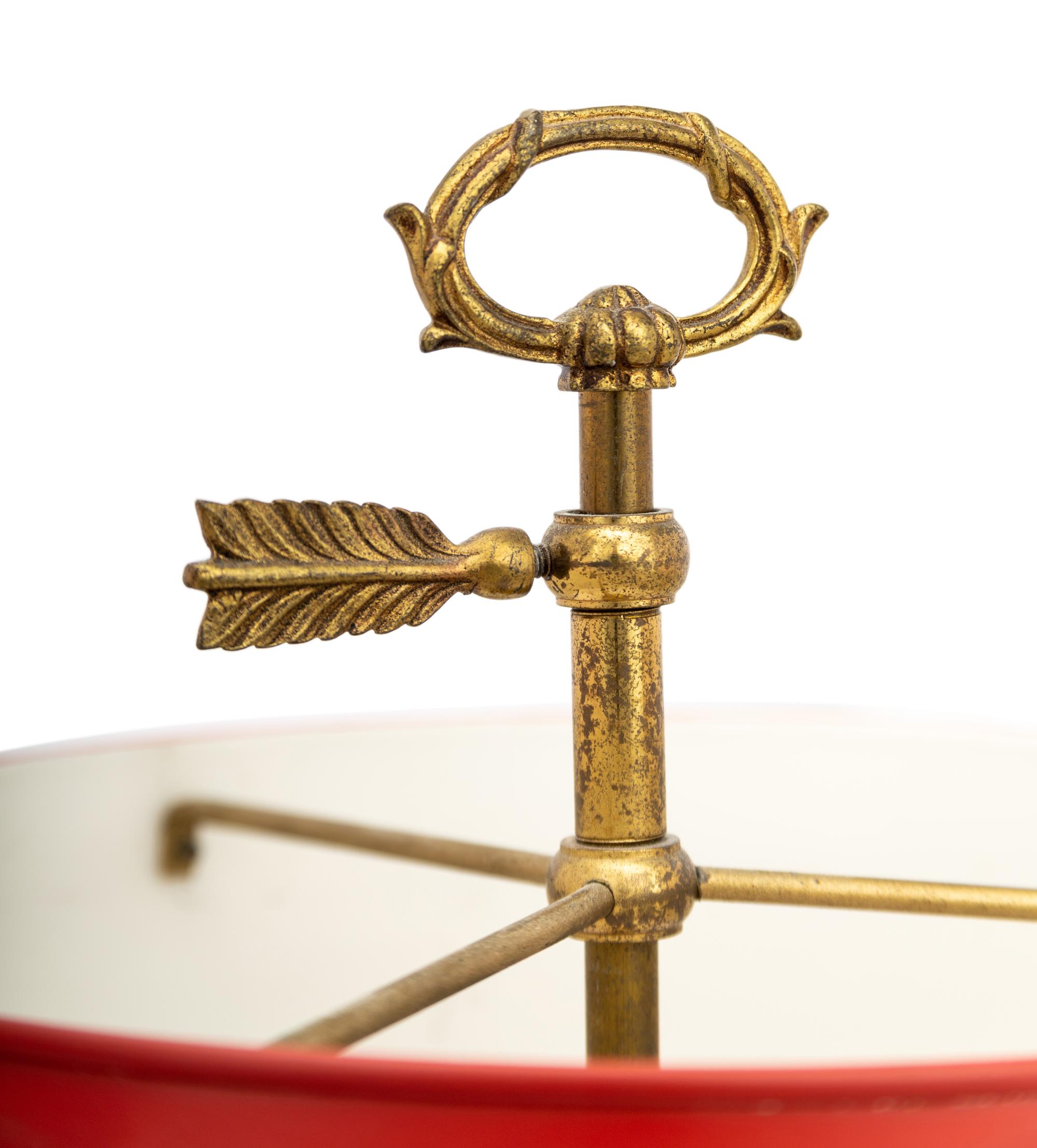 An Empire Style Brass Bouillotte Lamp with a Tole Shade