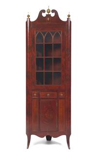 A Federal Style Inlaid Mahogany Corner Cupboard