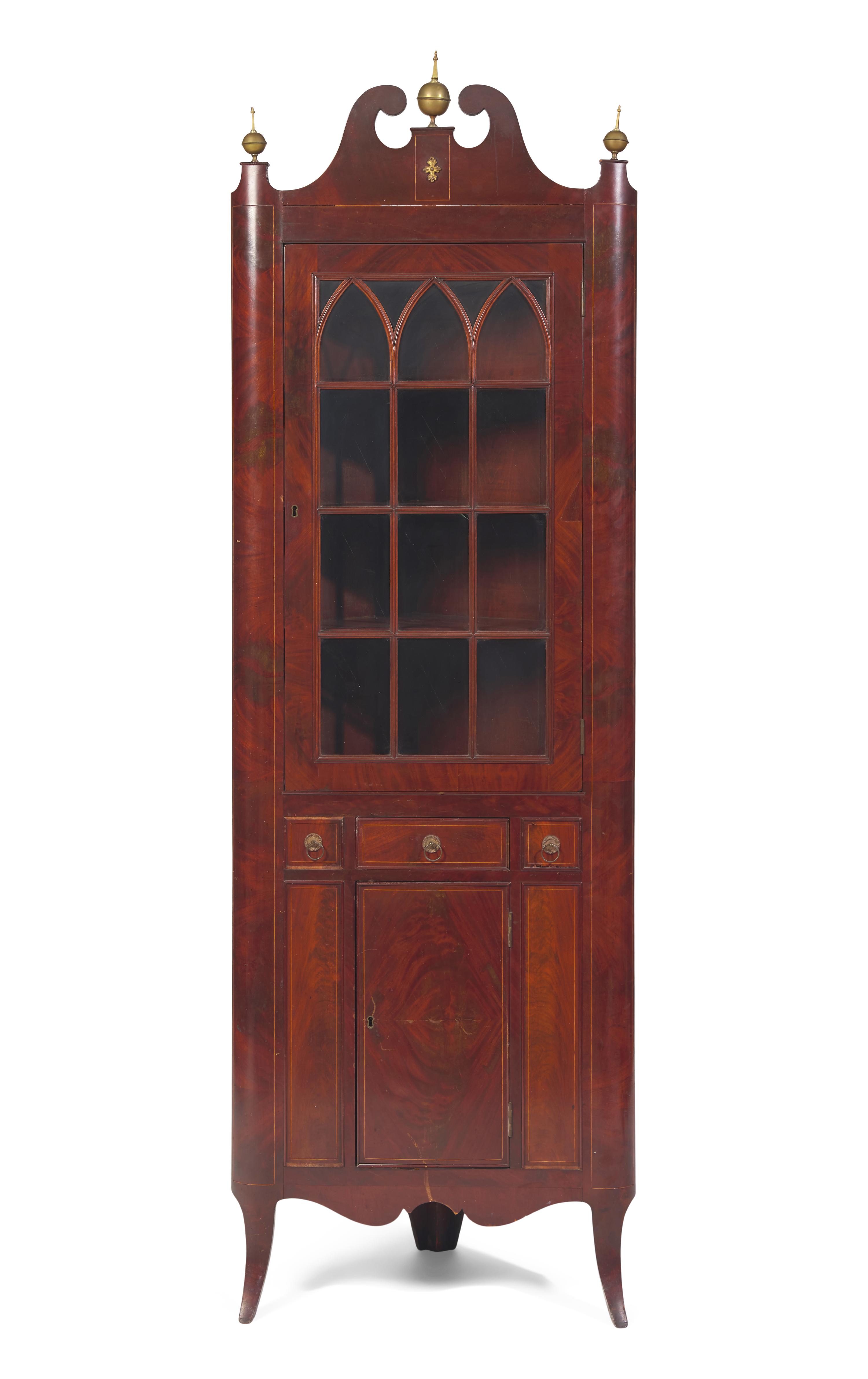 A Federal Style Inlaid Mahogany Corner Cupboard