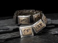 Navajo Sterling Silver and 14K Story Teller Concha Belt
