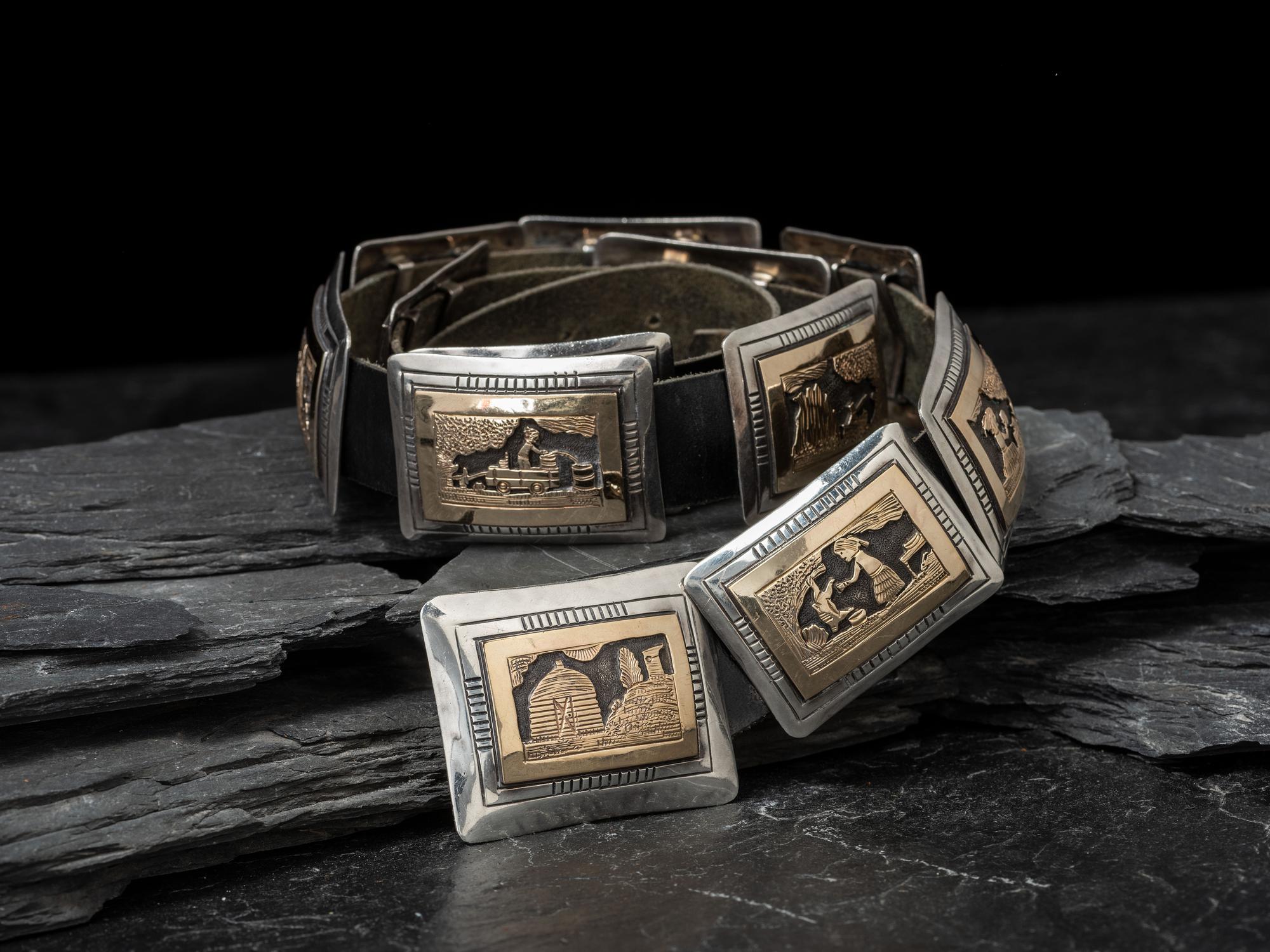 Navajo Sterling Silver and 14K Story Teller Concha Belt