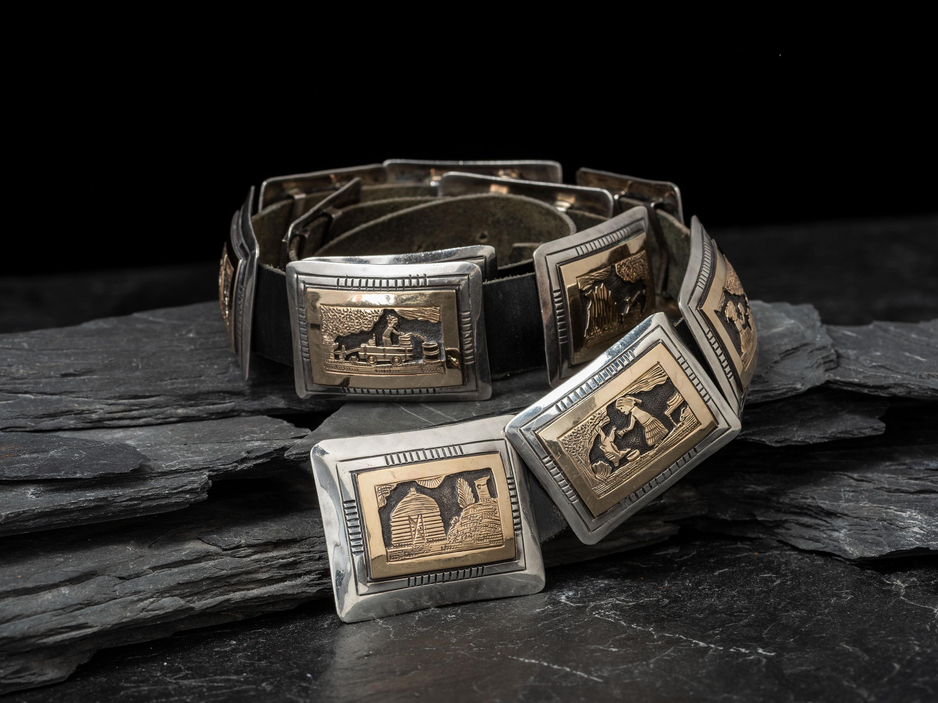 Navajo Sterling Silver and 14K Story Teller Concha Belt
