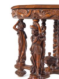 An Italian Carved Walnut and Marquetry Table